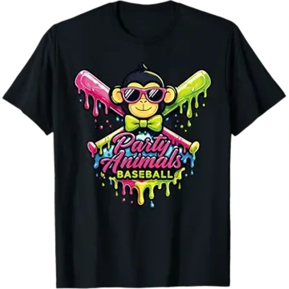 Vesco Party Animals Baseball Funny Monkey T-Shirt