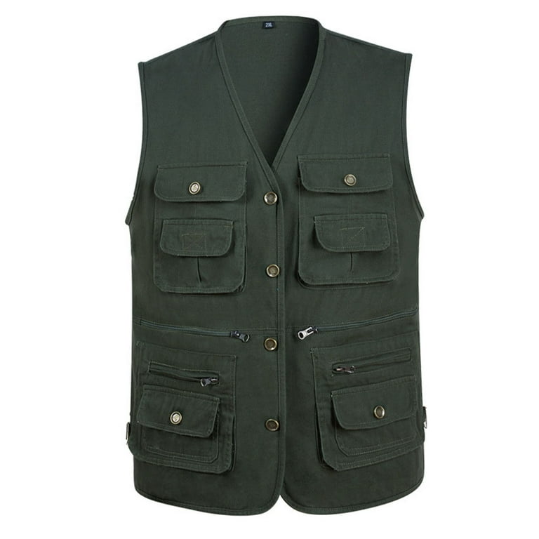 Generic Men Army Green Fishing Vest Khaki Multi Pocket Mes @ Best