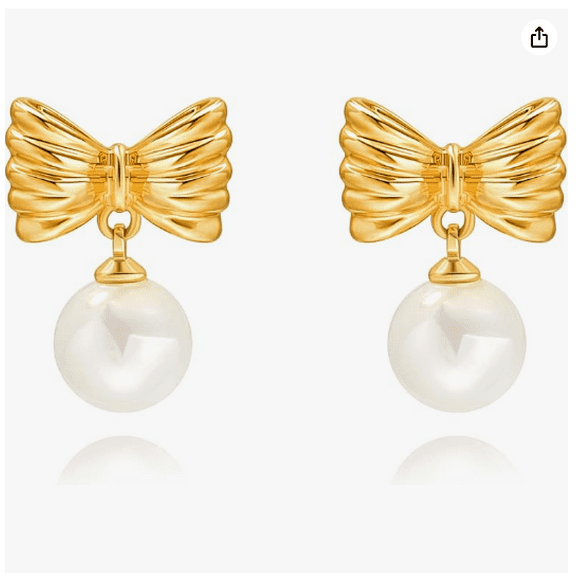Aobei Pearl Small Cute Pearl Earrings 18K Gold Plated Drop Earrings Dangle Earrings Handmade Jewelry for Women