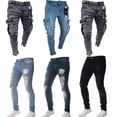 thumbnail image 4 of US Men's Skinny Fit Ripped Destroyed Distressed Jeans Frayed Stretch Long Pants, 4 of 5