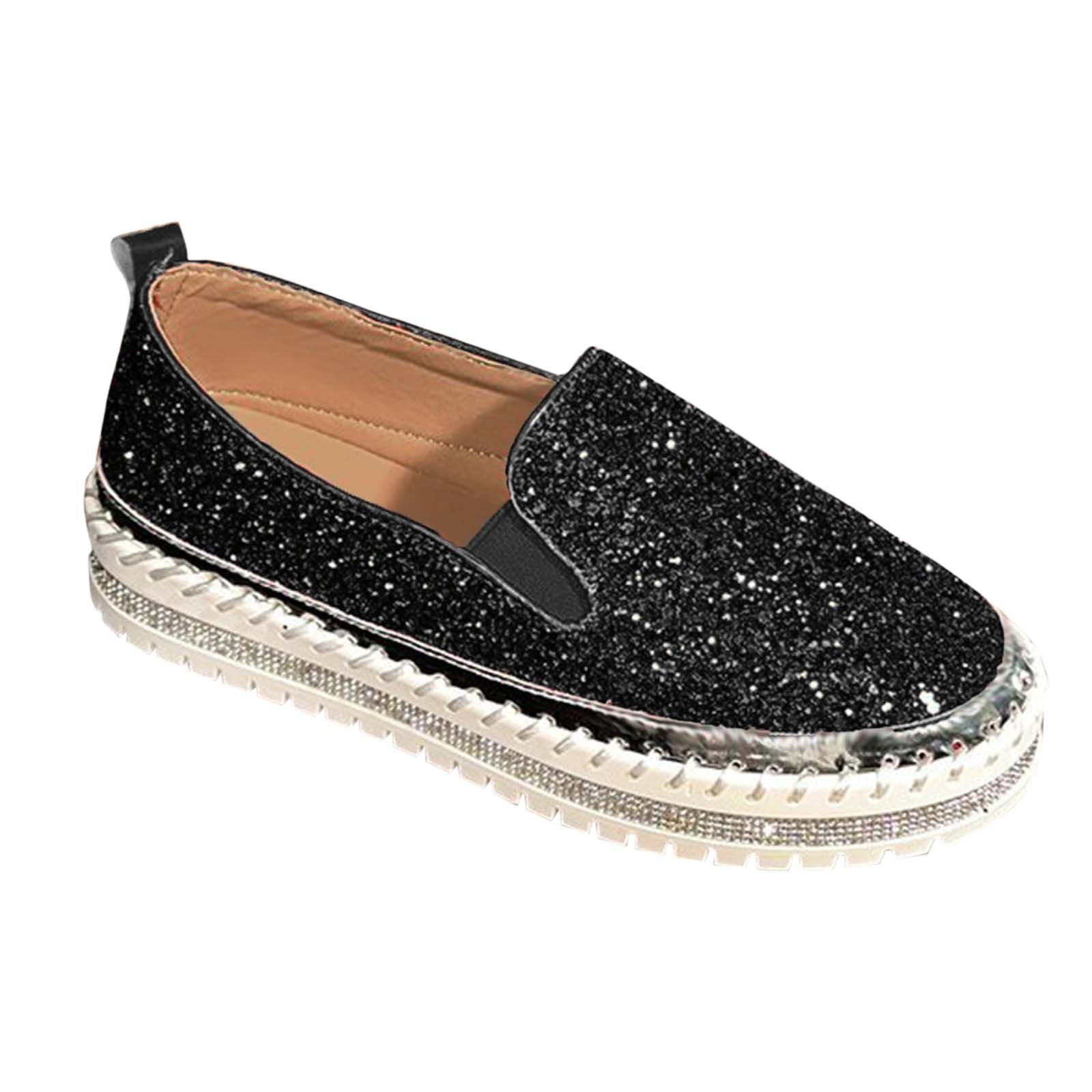 Womens Rhinestone Slip on Sneakers Sequin Thick Sole Casual