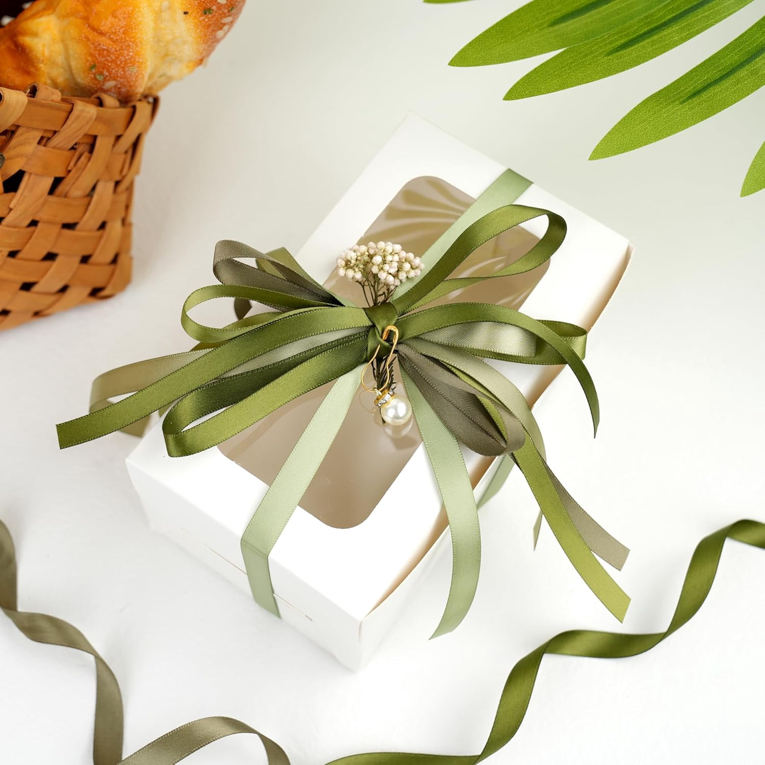 Sage Green Satin Ribbon - 3/8 Inch, Moss Green, 5 Rolls, 50 Yards - Perfect for Wedding, Baby Shower, Gift Wrapping, Hair Corsages & Crafts