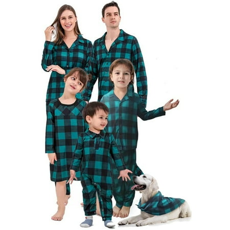

HESHENG Christmas Family Matching Pajamas Set Women Men Kids Xmas Pjs Plaid Loungewear Matching Pajamas Home Casual Nightwear 6-9M