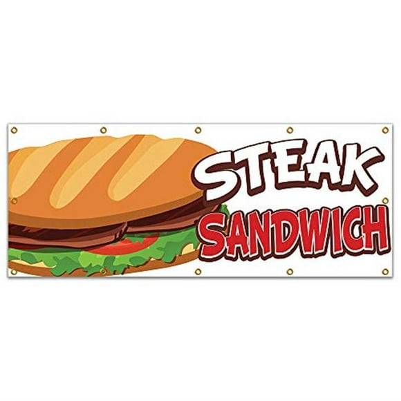 SignMission B-120 Steak Sandwich19 120 in. Concession Stand Food Truck Bannière Recto - Sandwich au Steak