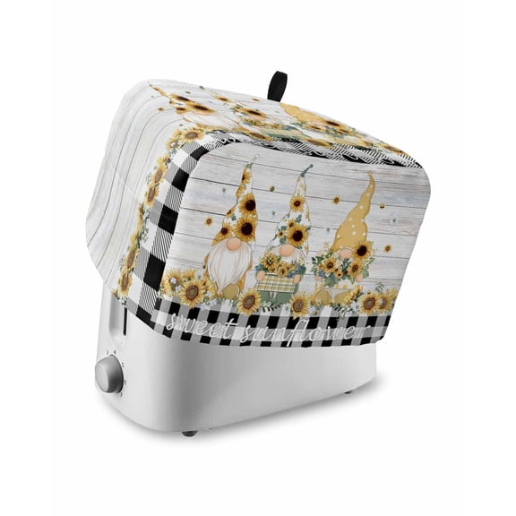 Vintage Gnomes Toaster Cover 4 Slice, Large Kitchen Appliance Covers, Sunflower Black White Plaid Wooden Retro Art Toaster Oven Cover with Loop, Bread Machine Cover Polyester Dust Cover Protection