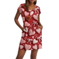 thumbnail image 4 of Women s Casual Valentine Heart Print Dress V Neck Short Sleeve Drawstring Waist with Pockets Soft Comfortable Loungewear Nightgown for Home Daily Wear Multiple Colors, 4 of 6