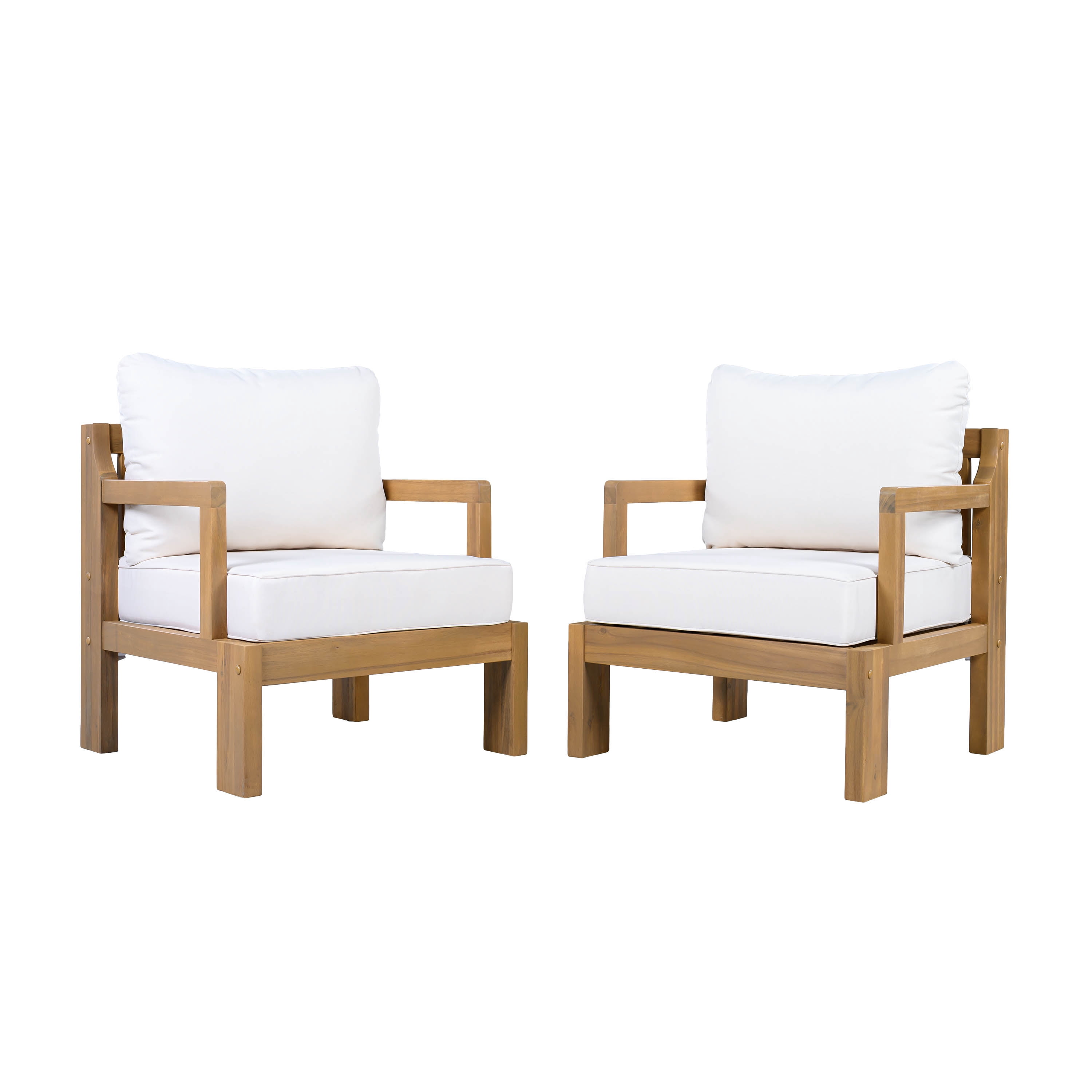 Patio Chairs Set of 2, Outdoor Acacia Wood Seating Chairs for Garden Deck, Natural and Beige