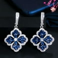 thumbnail image 2 of Classic Royal Blue CZ Big Four Leaf Flower Drop Huggie Earrings for Women Prom, 2 of 9