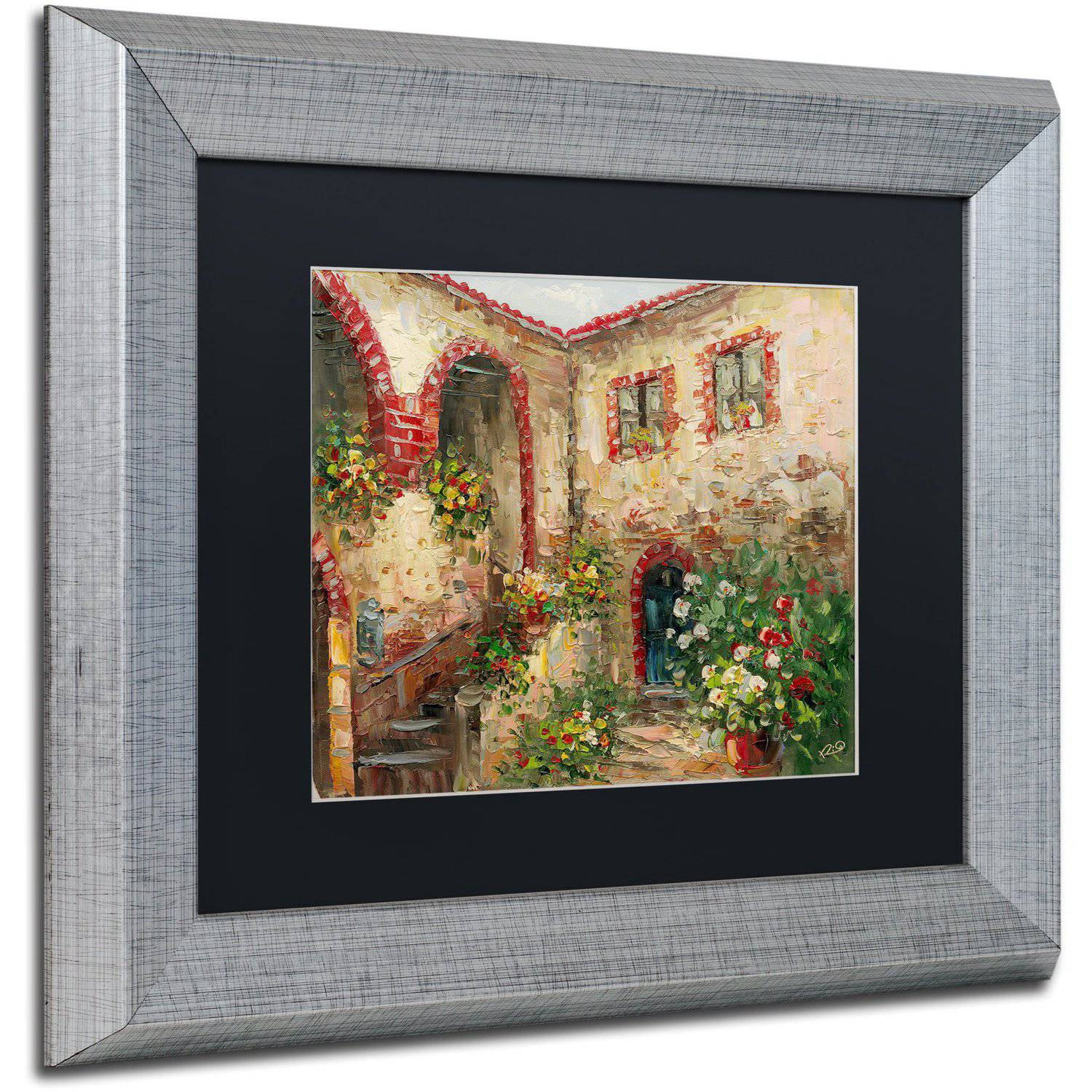 Trademark Fine Art "Tuscany Courtyard" Canvas Art by Rio Black Matte, Silver Frame