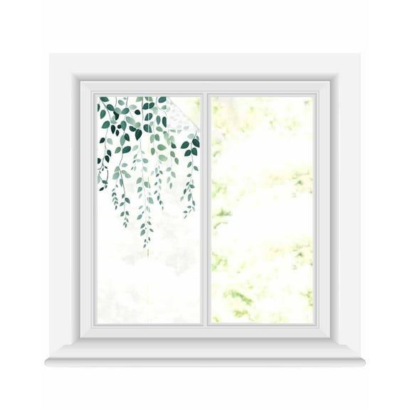 Window Privacy Film Eucalyptus Leaves Stained Glass Window Film Decorative Sun Block Window Cover Simple Spring Botanical Green Vines Window Clings Static Adhesive Sticker for Bathroom 17.7"x39.3"