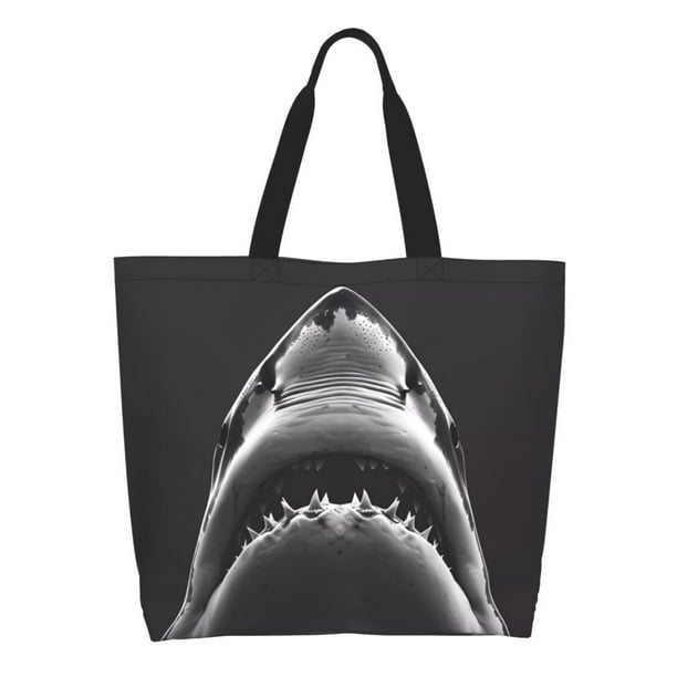Balery Black And White Shark Bolsa Tote Estilo Estético con Cremalleras, Bolsa de Hombro, Bolsa de Compras Grande y Plegable