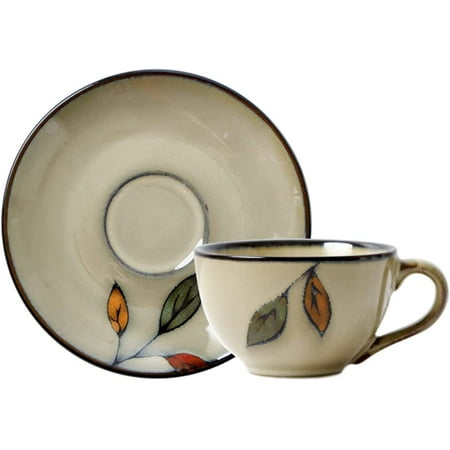 

PIKADINGNIS Retro Style Porcelain Cup and Saucer Set 8oz Tea Cup Coffee Cup