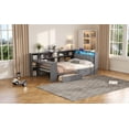 thumbnail image 6 of Lisonu Full Size Storage Platform Bed with Upholstered Headboard, Built-In Charging Station & LED Lights, 8 Shelves, 2 Drawers, Desk, Grey Linen — No Box Spring Required, 6 of 21