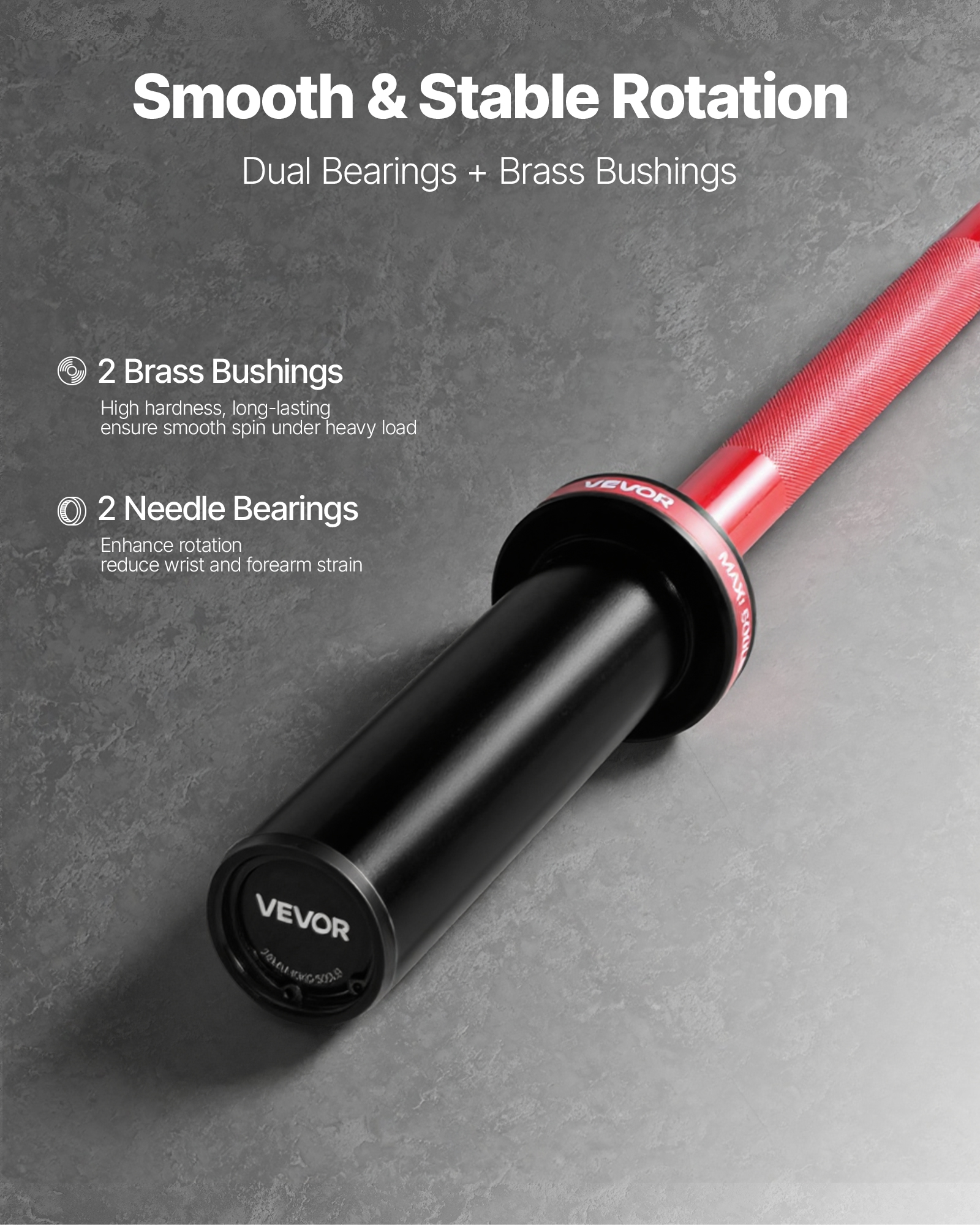 VEVOR 4FT Barbell Bar, Fits 2-Inch Weight Plates, Barbell Bar with Knurled Grip for Strength Training, Weightlifting, Squat, Deadlift, Bench Press, Curl, Overhead Press, 550lbs/226kg Capacity