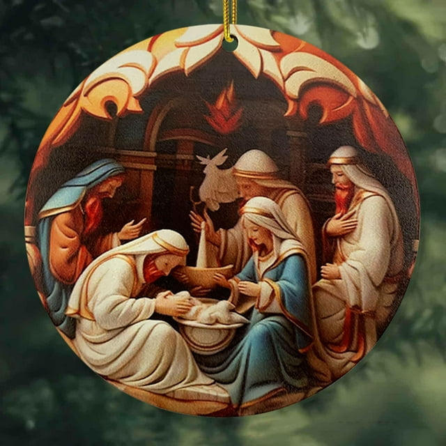 Fiudx Colgante Navideño 2024, Diseño 3D de Bendición de Nacimiento, Adorno Acrílico Estereoscópico para Coche, Decoración Multifuncional para El Hogar, Ideal para Árbol de Navidad, Chimenea, Regalo F