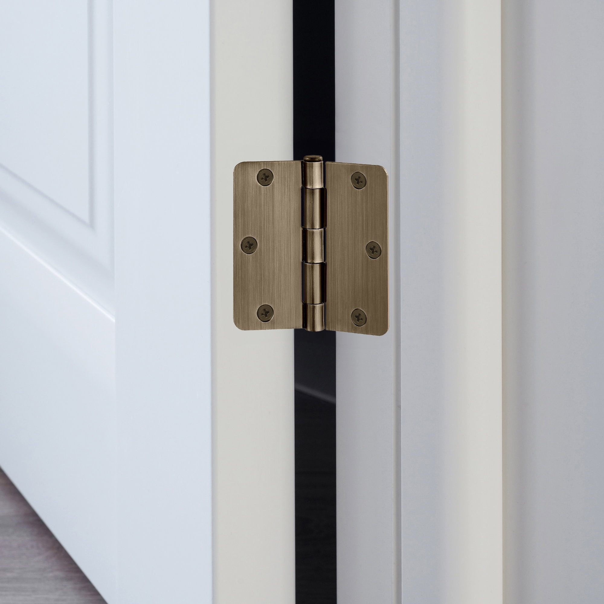 Antique Brass Steel Plain Bearing Door Hinge with Removable Pin, 3-1/2 x 3-1/2 in. 1/4 in. Radius, 3-Pack