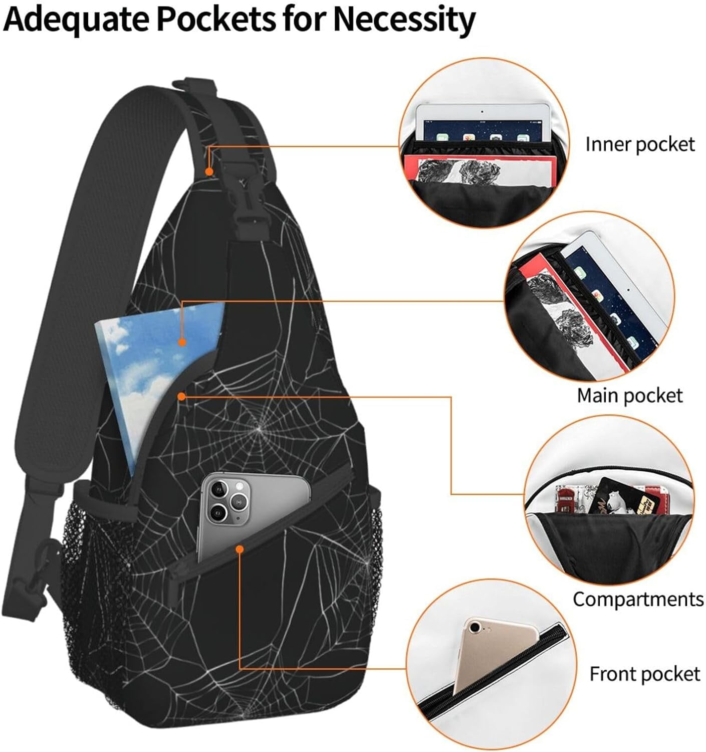 Halloween Spider Web Sling Bag Crossbody Hiking Travel Chest Bags Backpack Shoulder Daypack for Women Men
