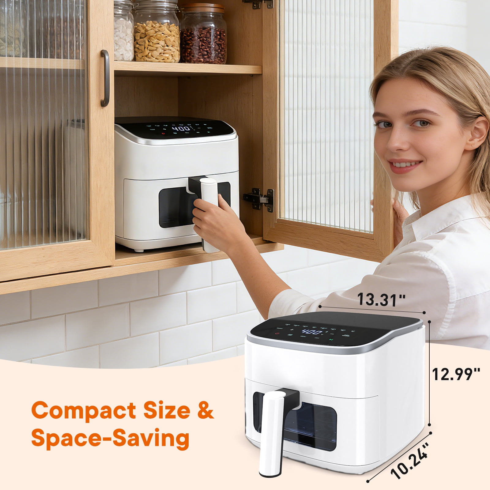 JIOABL 4 Qt Compact Air Fryer, 4-in-1 Air Fry Bake Roast Reheat, Dishwasher-Safe, White