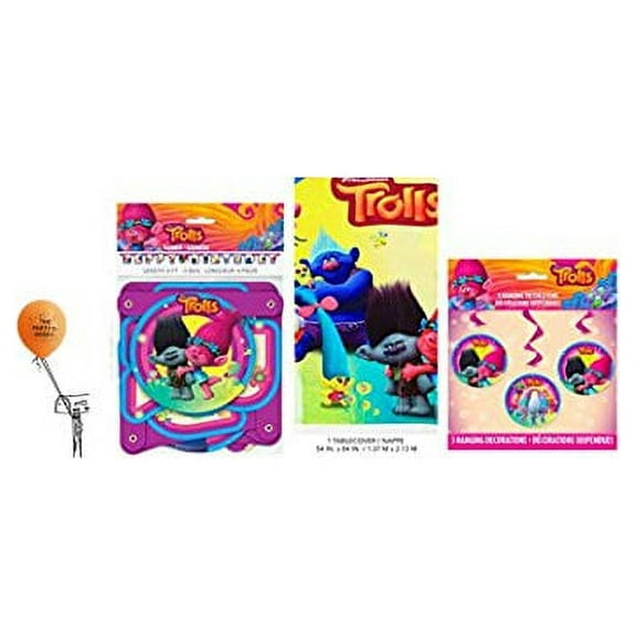 Partysupplybyspursgrl Trolls Mega Party Pack ~ 1 CT Table Cover, 6FT Banner, 3 CT Hanging Decorations