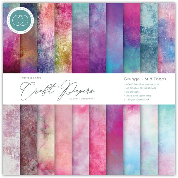 Craft Consortium Double-Sided Paper Pad 6"X6" 20/Pkg-Grunge - Mid Tones