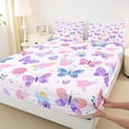 thumbnail image 3 of Manfei Dreamy Purple Butterfly Twin Sheet Sets for Female, Cartoon Groovy Flower Fitted and Flat Sheet, Kawaii Animal Microfiber Bedroom Decor, 3pcs, 3 of 7