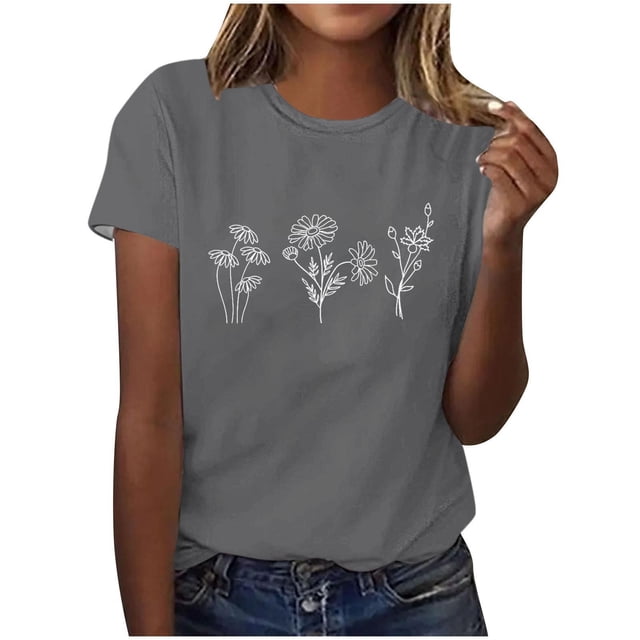 Tops de Ajuste Suelto para las Mujeres Sudadera Casual Impresa Manga Corta Cuello Redondo Superior, Poliéster