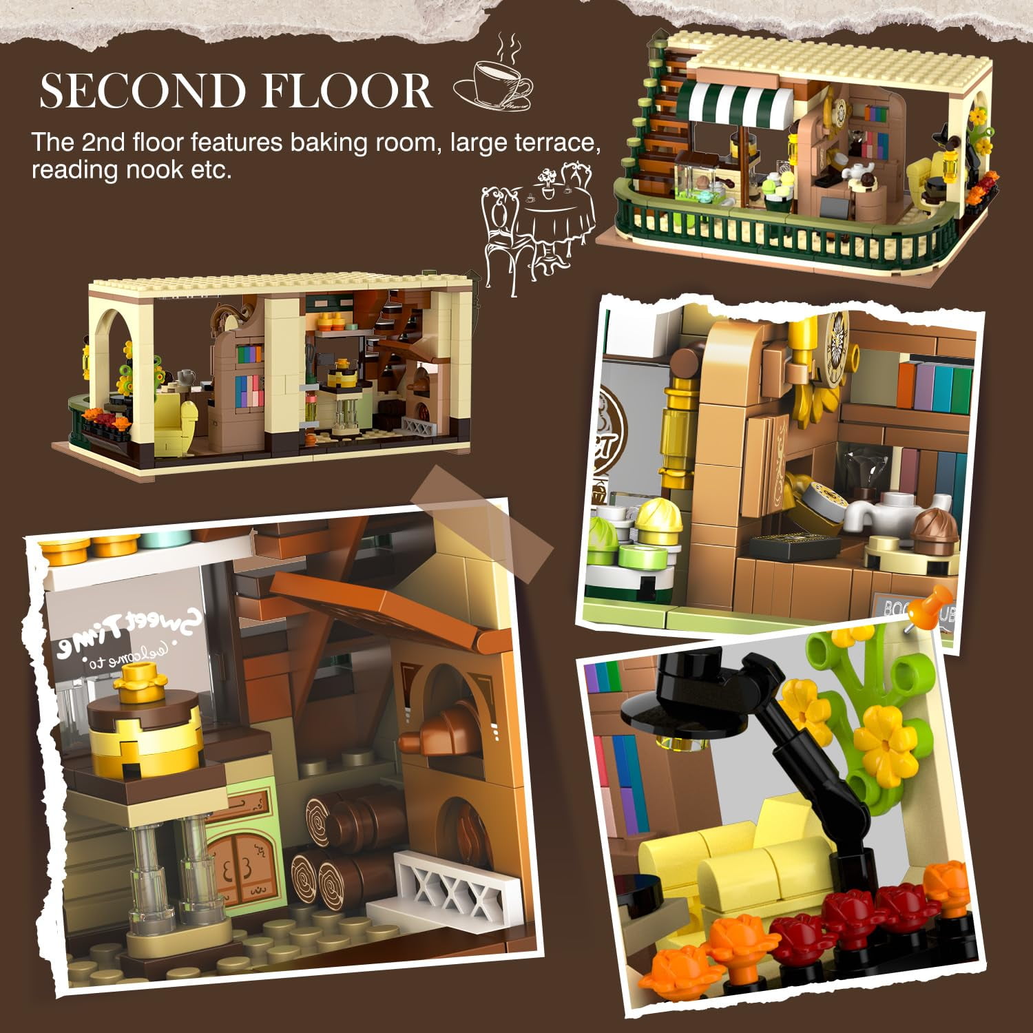 Insoon City Coffee House Building Set with Light, 1173 PCS Cafe Shop Building Block Toy for Adults Teens Kids Ages 6-12+