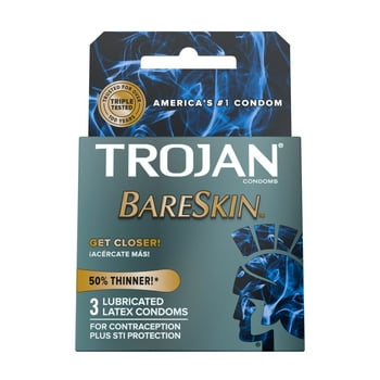 Trojan Sensitivity Bareskin Lubricated, Latex Condoms, 3ct