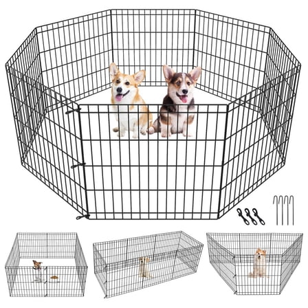 HOWEN Dog Playpen Metal Exercise Puppy Play Pen, 8 Panels of 24" for Indoor and Outdoor Dog Fence, Portable Pet Enclosure with Carrying Bag