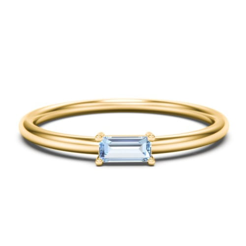 East-West Stackable Baguette Birthstone Ring - Aquamarine (March)