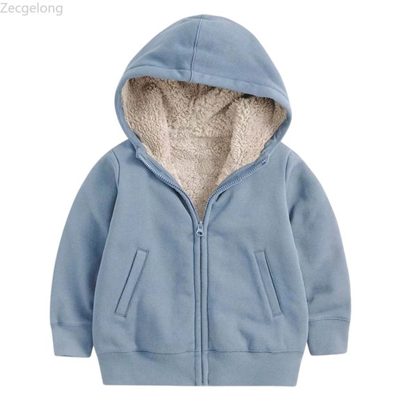 Zecgelong Winter Girls Fleece Jacket With Hood Warm Thickened Windproof Zip Up Coats For Kids Soft Outerwear