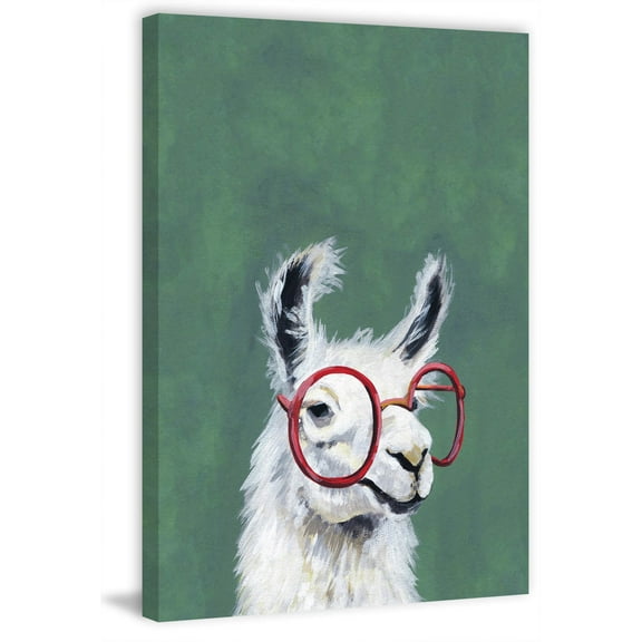 Red Llama Glasses Painting Print on Wrapped Canvas