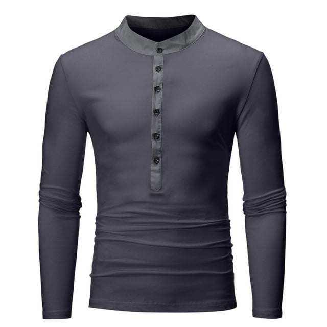 AherBiu Chemises à Manches Longues pour Hommes Col Rond Boutonné Col Montant Pull Décontracté Automne Hiver Hauts