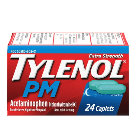 Tylenol PM Extra Strength Pain Reliever & Sleep Aid Caplets, 24 (Best Side To Sleep On For Reflux)