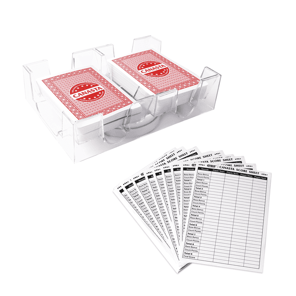 GSE Games & Sports Expert Canasta Playing Cards Game Set, Includes 2 Deck of Red Canasta Cards, a Revolving Playing Card Tray Holder and 50 Sheet Canasta Score Pad
