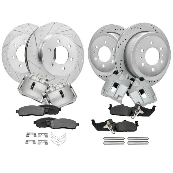 Detroit Axle - Front Rear Drilled Slotted Brakes and Rotors Brake Pads Brake Calipers Replacement for Ford F-150