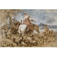 thumbnail image 2 of Castiglione, Giovanni Benedetto 14x11 Black Ornate Wood Framed with Double Matting Museum Art Print Titled - Pastoral Journey, 2 of 4
