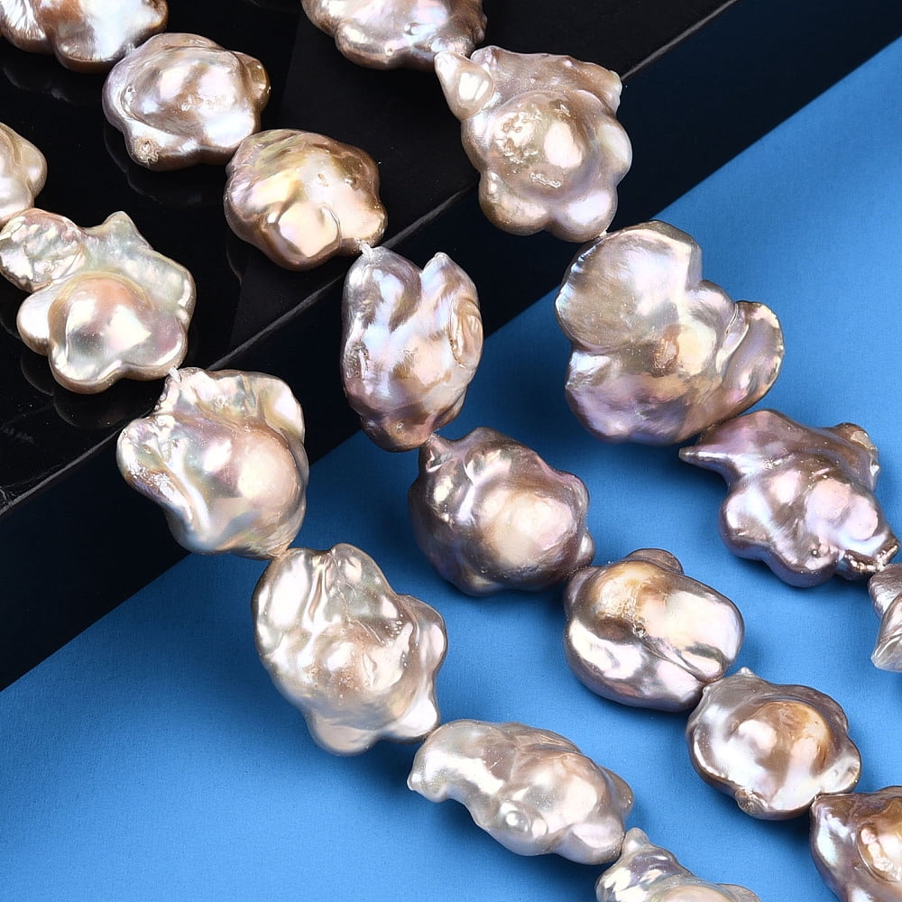 1Strand Baroque Natural Nucleated Keshi Pearl Beads Strands Cultured Freshwater Pearl Flower Rosy Brown 15~30x15~23.5x6~10mm Hole: 0.6mm about 18~24pcs/strand 14.96~15.75 inch(38~40cm)