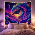 thumbnail image 2 of Manta Ray in a Cosmic Ocean Wave with Purple Planet and Sunset, Mystical Psychedelic for Ocean Lovers, Fantasy Wall Art Decor, Halloween Gift Tapestry Wall Hanging for Bedroom and Dorm, 2 of 7