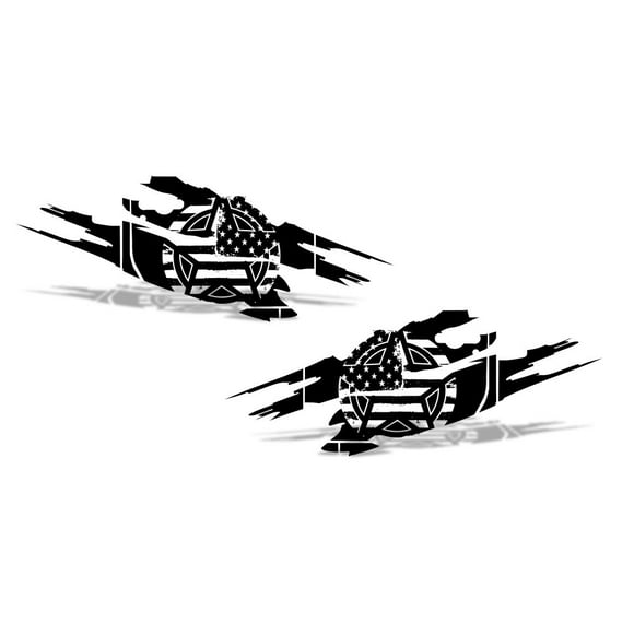 Factory Crafts Kit de Graphiques Étoile Armée Déchirure Latérale Décalcomanie Vinyle Compatible avec Jeep Wrangler 4 Portes 2007-2016 - Noir Mat