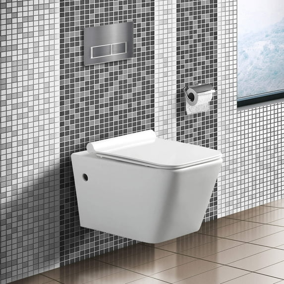 Madison In-Wall toilet Combo Set - 22" Toilet Bowl With Soft-Close Seat, Tank And Carrier System, Push Buttons Included.