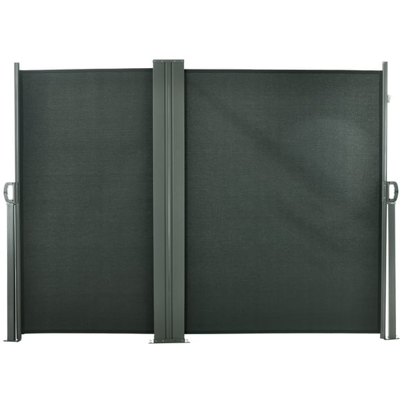 Outsunny Double Retractable Side Awning 236" x 63" Patio Screen Grey
