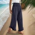 thumbnail image 5 of Besolor Womens Cotton Linen Pants Summer Smocked Waist Ruffle Hem Wide Leg Pants Boho Flowy Beach Vacation Pants, 5 of 9