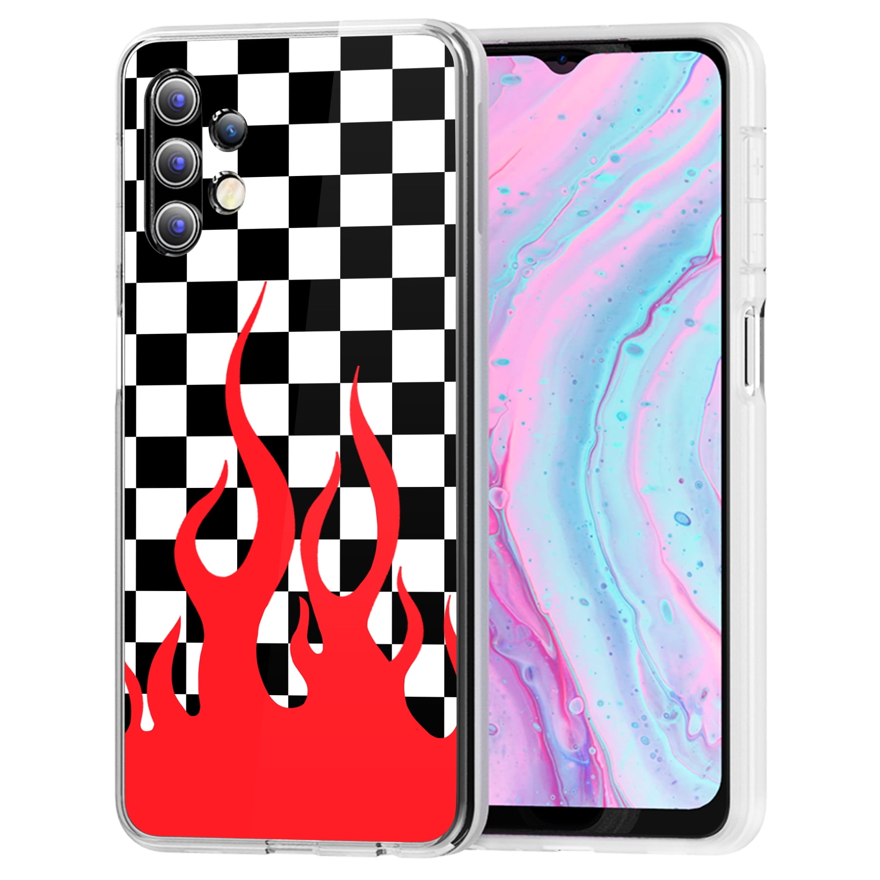 Flexible Soft USA Anti-Scratch TalkingCase Slim Case for Samsung Galaxy A13 5G Thin Gel Cover Checkers Flame Print Light Weight