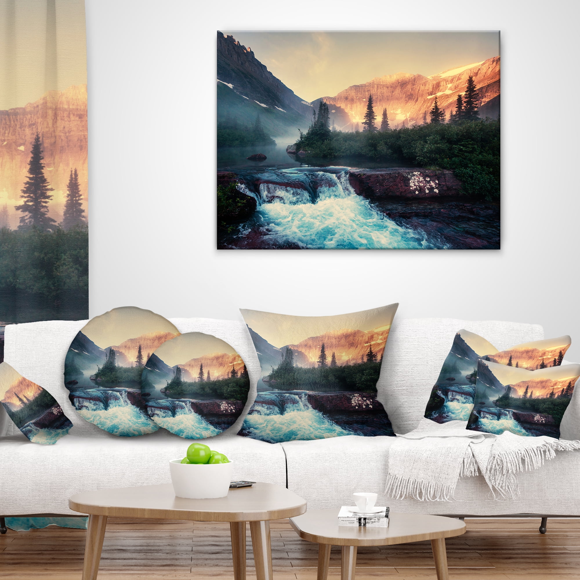 Designart Glacier National Park Montana - Landscape Printed Throw Pillow - 16x16