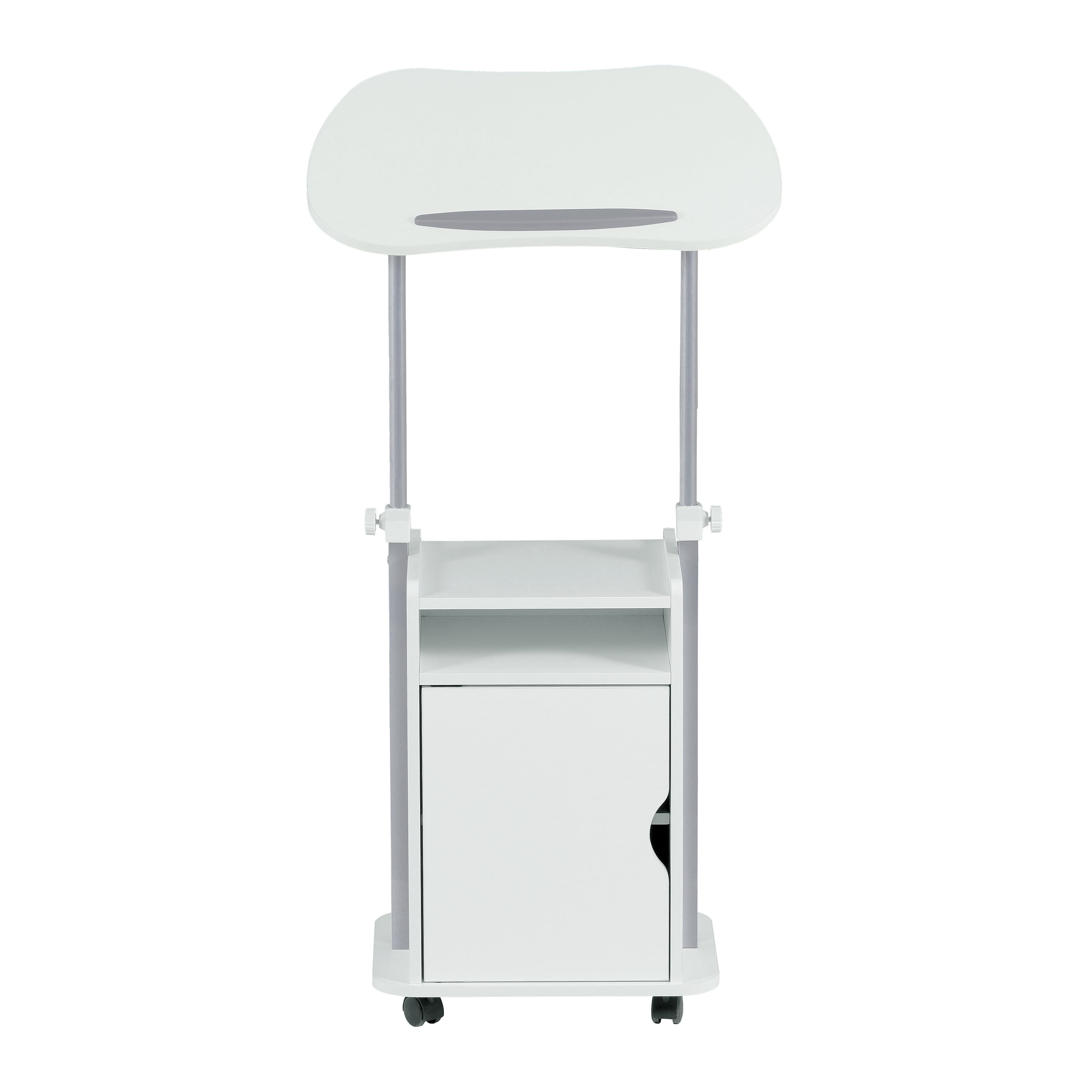 Sit-to-Stand Rolling Height Adjustable Laptop Cart with Closed Cabinet & Open Storage Shelf, Lockable Casters Ergonomic Mobile Standing Desk Podium for Home Office Classroom Bedside
