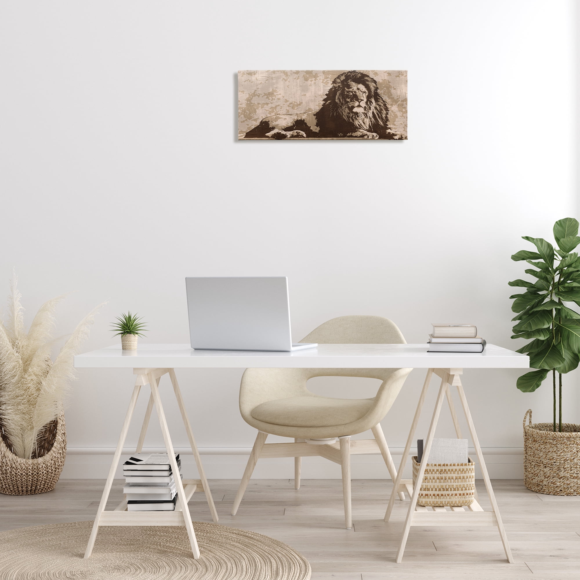 Stupell Industries Rustic Impression Lion Animals Painting Wrapped Canvas Art Print Wall Art, 24 x 10