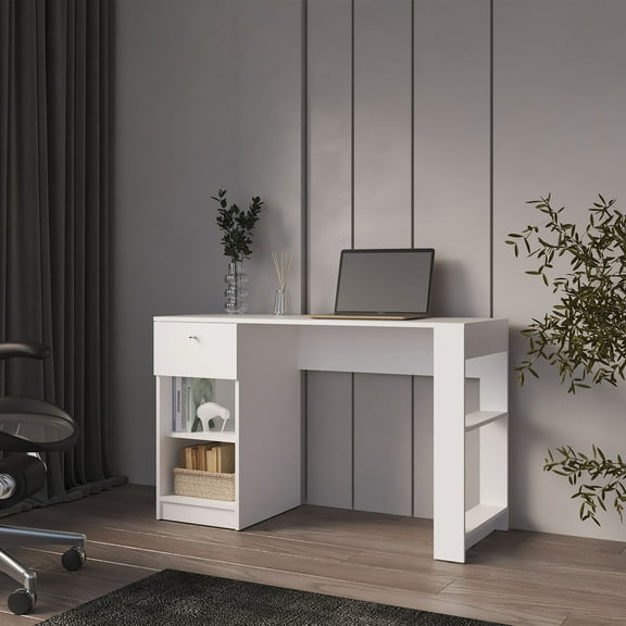 Office Desks Sun City Computer Desk with a Drawer and Open Storage, White,Home Office Desks