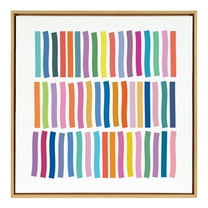 Kate and Laurel Sylvie Whimsical Lines Framed Canvas Wall Art by Apricot and Birch, 30x30 Natural, Colorful Abstract Decor for Wall