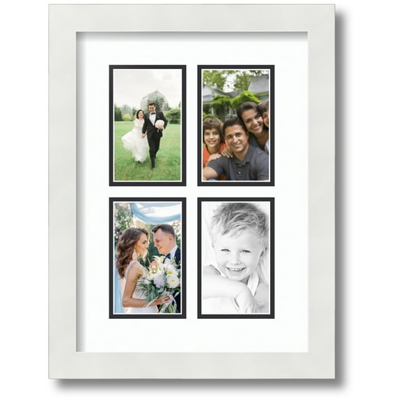 ArtToFrames Collage Photo Picture Frame with 4 - 3x5 Openings, Framed in White with Super White and Black Mats (CDM-3966-2)
